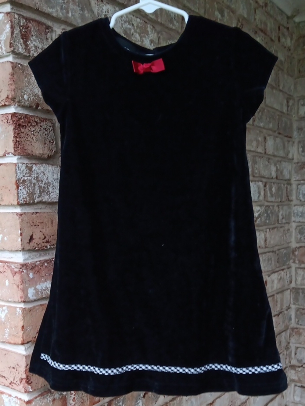 Black Velvet Girls' Dress with Red Bow